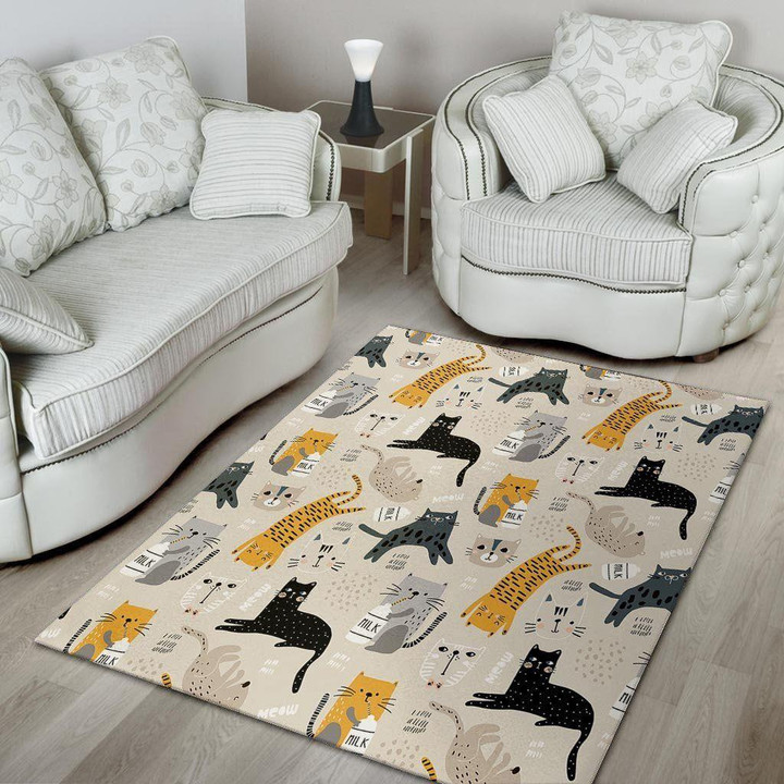Black And Yellow Cartoon Cats Printed Area Rug Home Decor