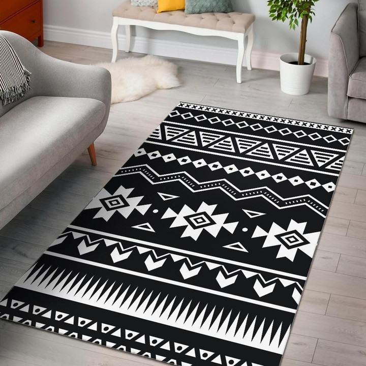 Black And White Aztec Pattern Printed Area Rug Home Decor