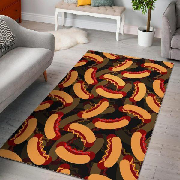 Black Hot Dog Pattern Print Home Decor Rectangle Area Rug