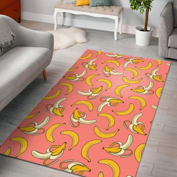 Pink Banana Pattern Print Home Decor Rectangle Area Rug