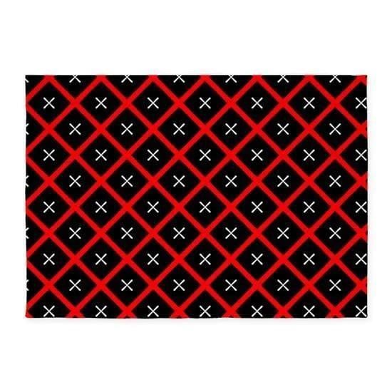 Black And Red Diamond Printed Area Rug Home Decor