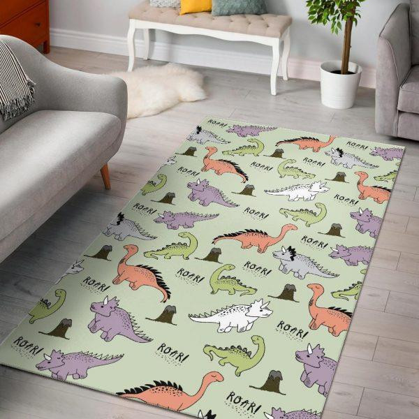 Dino Roar Dinosaur Pattern Print Home Decor Rectangle Area Rug