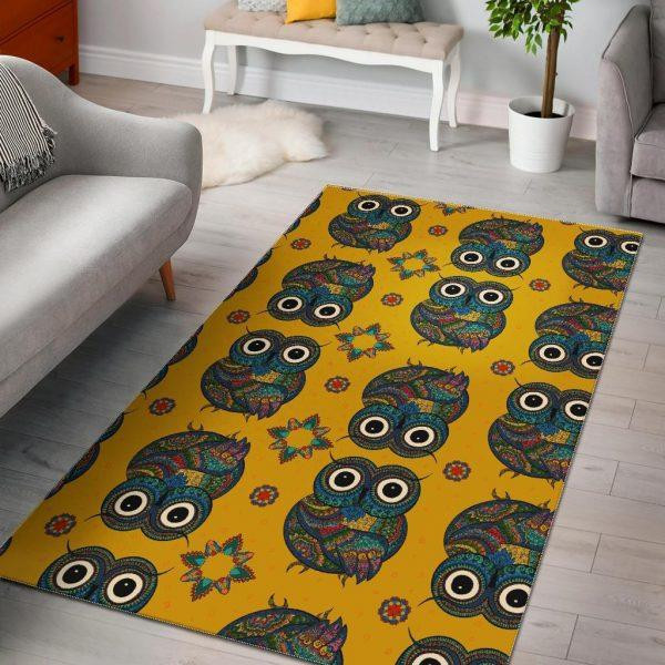 Ornamental Owl Pattern Print Home Decor Rectangle Area Rug
