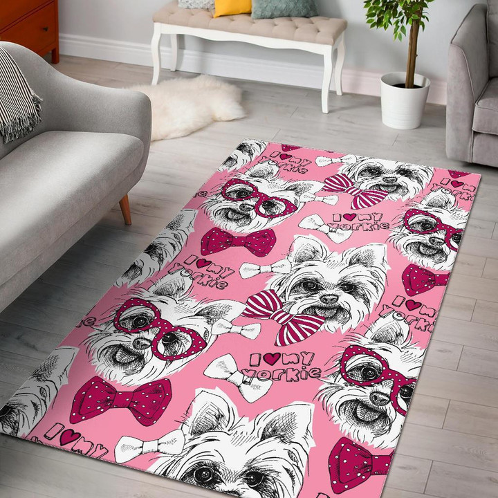 Yorkshire Terrier Dog Puppy Print Pattern Area Rug