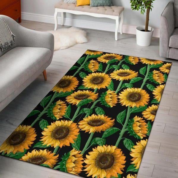 Cartoon Sunflower Pattern Print Home Decor Rectangle Area Rug