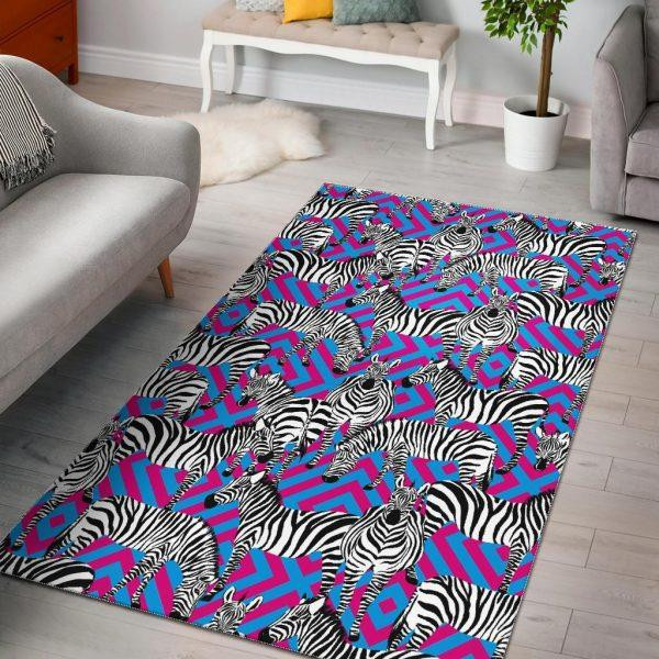 Zebra Neon Pattern Print Home Decor Rectangle Area Rug