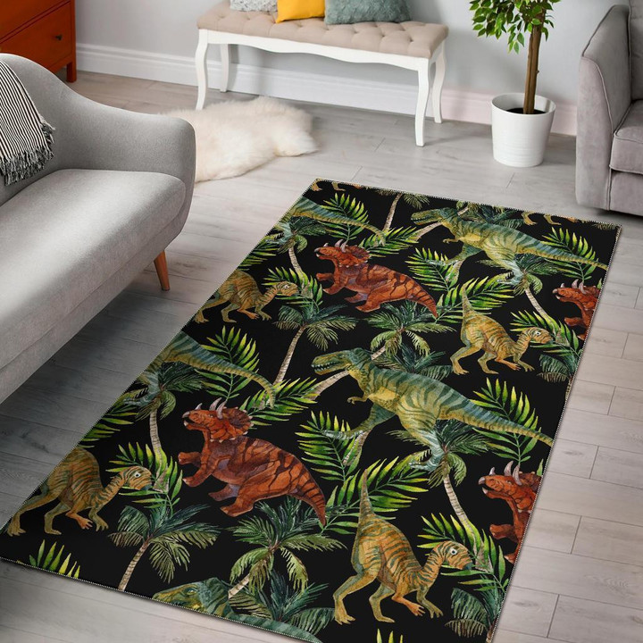 Dino Dinosaur Palm Leaf Pattern Print Area Rug