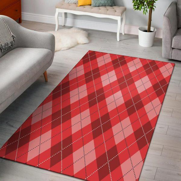 Argyle Red Pattern Print Home Decor Rectangle Area Rug