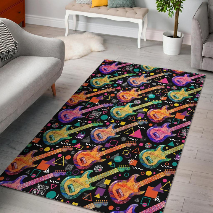 Colorful Electric Guitar Pattern Print Area Rug