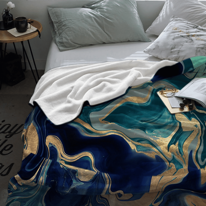 Dramaqueen Gold Indigo Marble Bedding Sets Home Decor