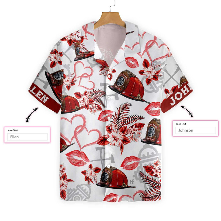 Love Firefighter Valentine Custom Name Hawaiian Shirt