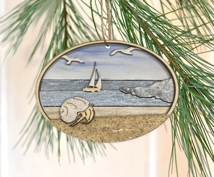 Hermit Crab Beach Two Layered Wood Ornament