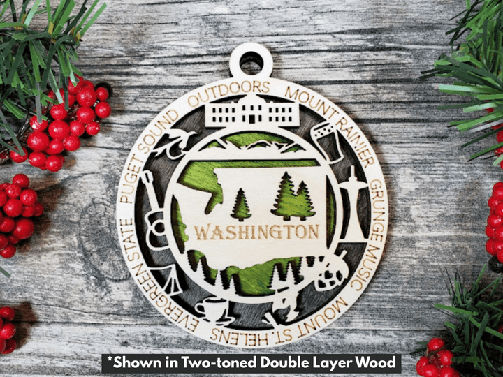 Washington State Two Layered Circle Ornament Decor Gift
