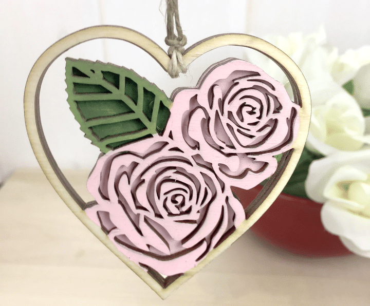 Pink Rose Heart Valentine Ornament Gift For Valentine