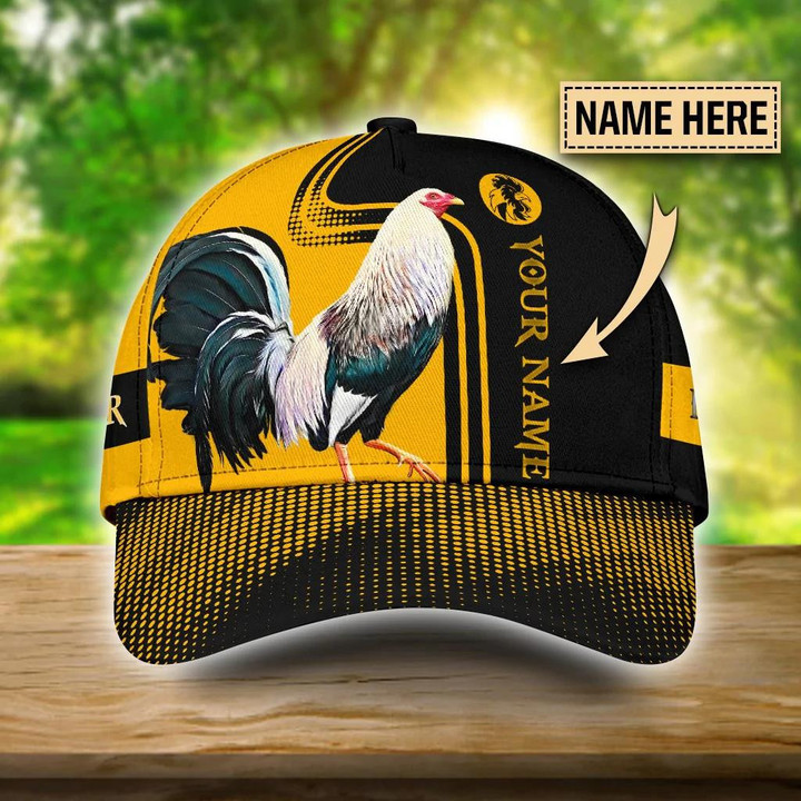 Rooster Yellow Simple Lover Custom Name Black Background Classic Baseball Cap
