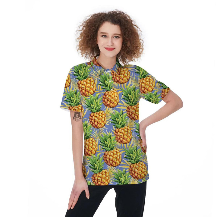 Yellow Pineapple Hawaiian Print Women's Polo Shirt Gift For Women