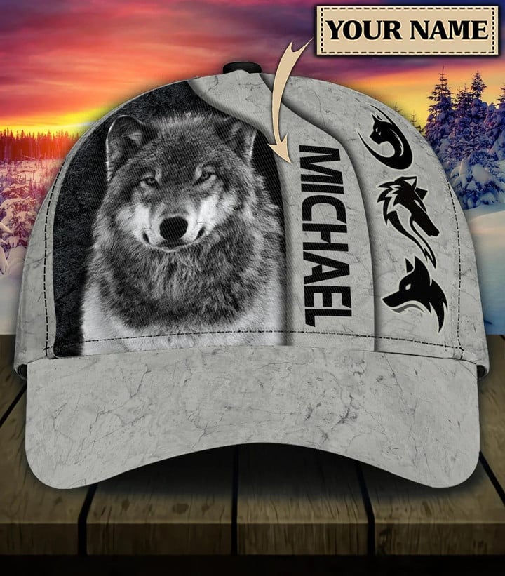 Personalized Wolf Cement Background Custom Name Design Classic Baseball Cap