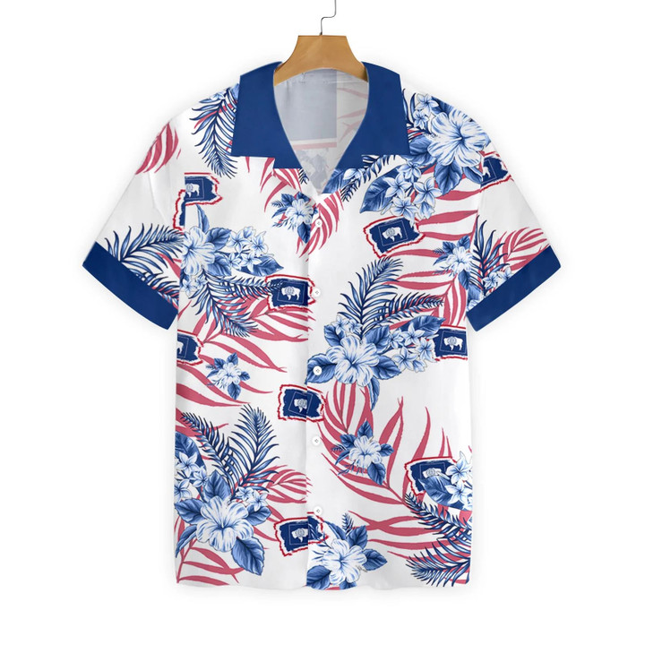 Wyoming Flag Pattern Proud Dark Blue Collar And Sleeves Hawaiian Shirt