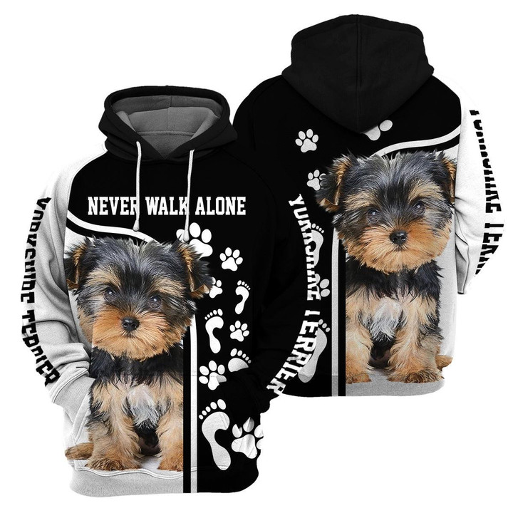 Never Walk Alone Dog Dog Image And Paw Pattern Pullover 3D Hoodie