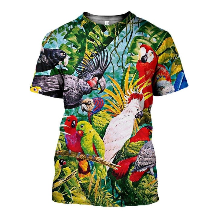 Printed Tropica Birds Gather Together Colorful 3D T-Shirt