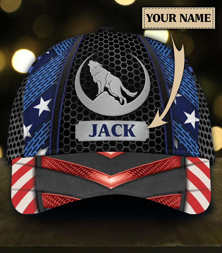 Personalized Wolf US Flag Hive Custom Name Design Classic Baseball Cap