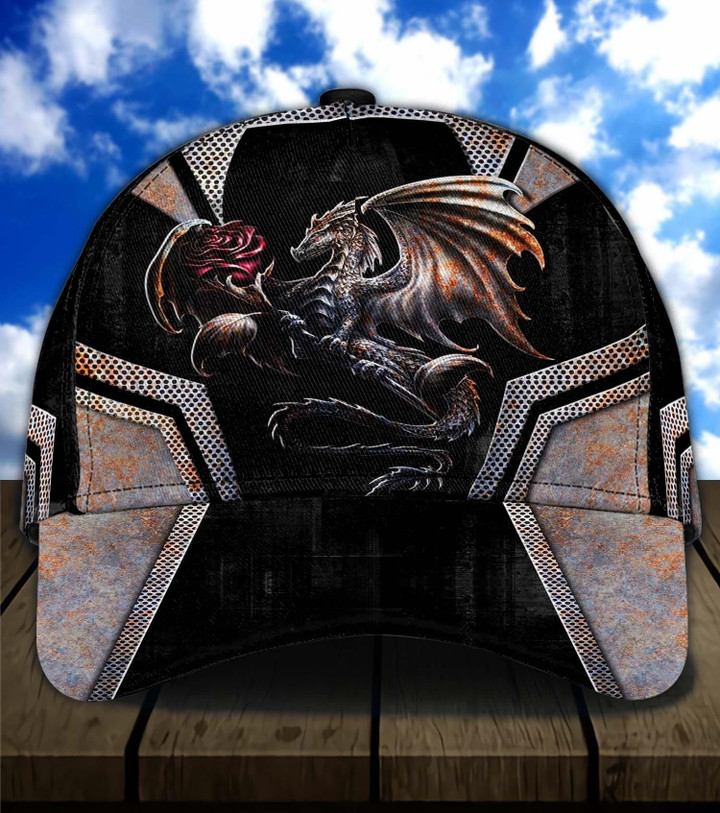 Dragon Rusty Metal Black Background 3D Printed Classic Baseball Cap