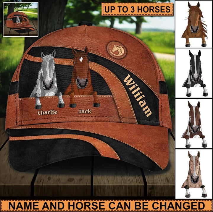 Horse Brown Curve With Horse Logo Custom Name 3D Printed Classic Baseball Cap