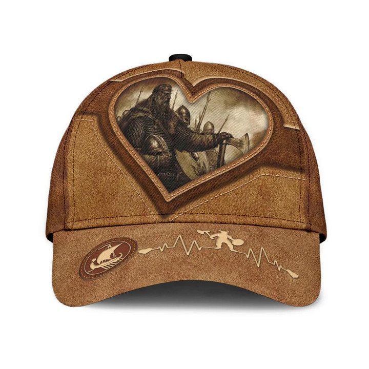 Viking Legend In The Heart Heartbeat Leather Background Classic Baseball Cap