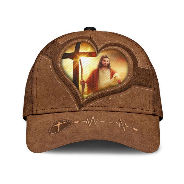 God Christian In The Heart Heartbeat Leather Background Classic Baseball Cap