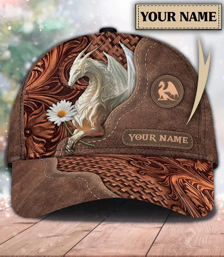 Dragon Tooled Leather Brown Background Custom Name 3D Printed Classic Baseball Cap