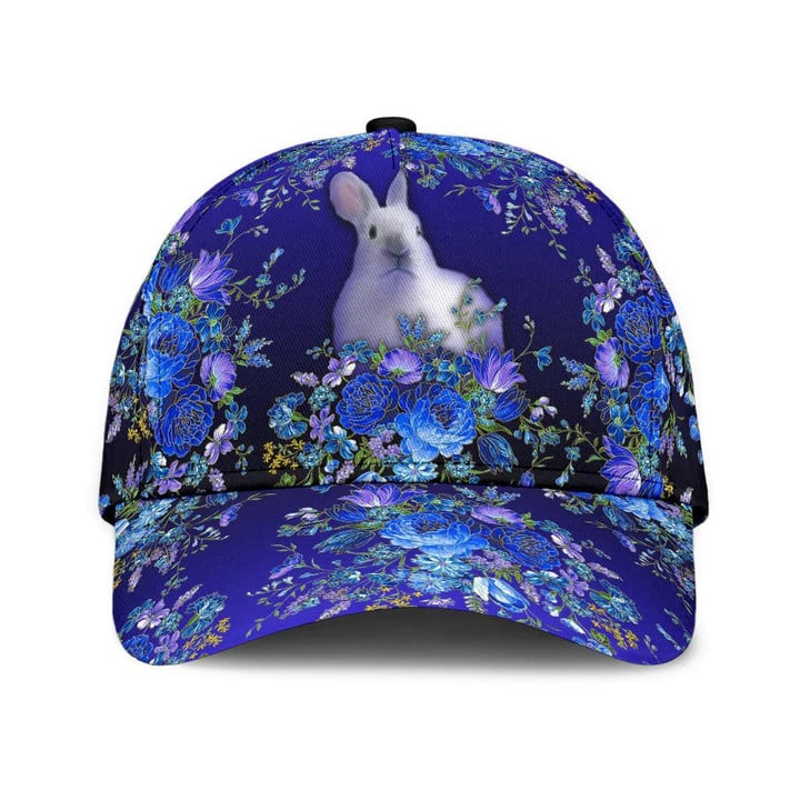 Bunny In The Purple Flowers Pattern Background Classic Baseball Cap