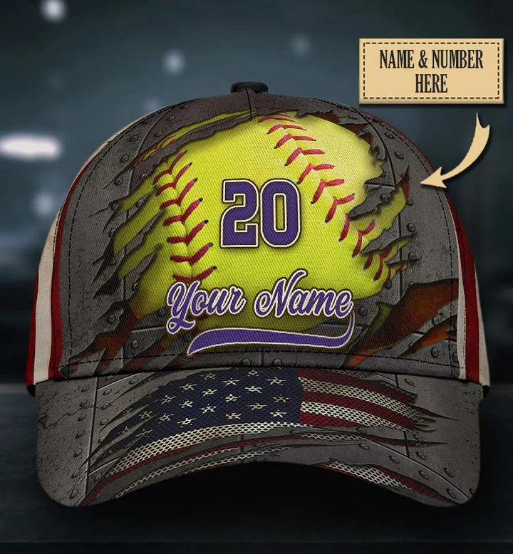 Custom Name Softball Crack American Metal Rivet Pattern Classic Baseball Cap