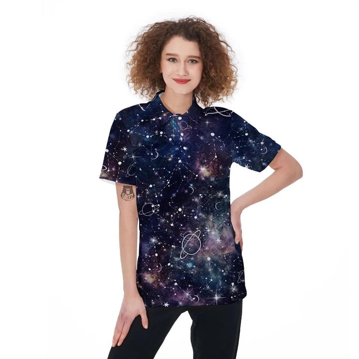 Star Constellation Galaxy Space Pattern Women Polo Shirt