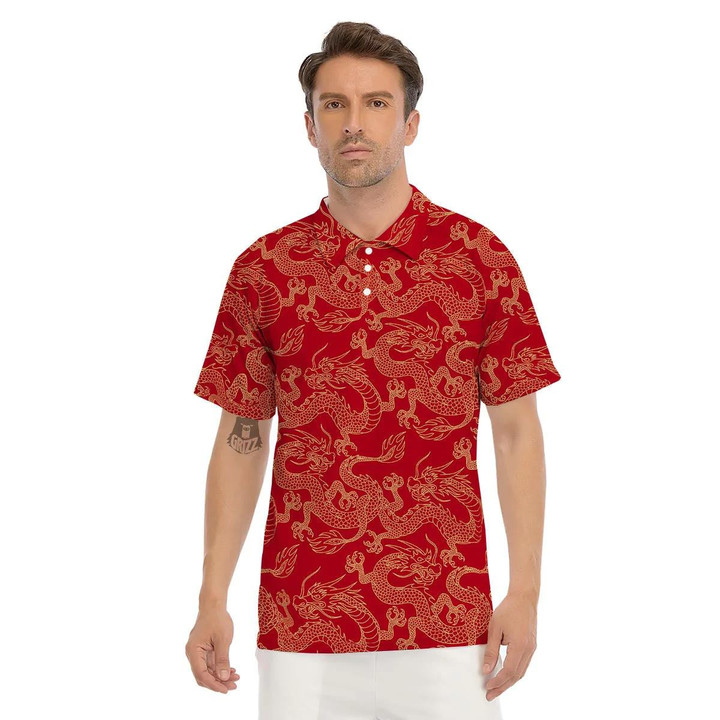 Red Oriental Chinese Dragon Men's Polo Shirts Gift For Men
