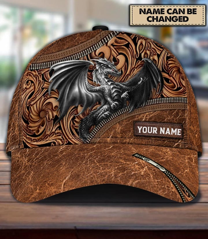 Personalized Black Dragon Brown Flower Pattern Custom Name Classic Baseball Cap