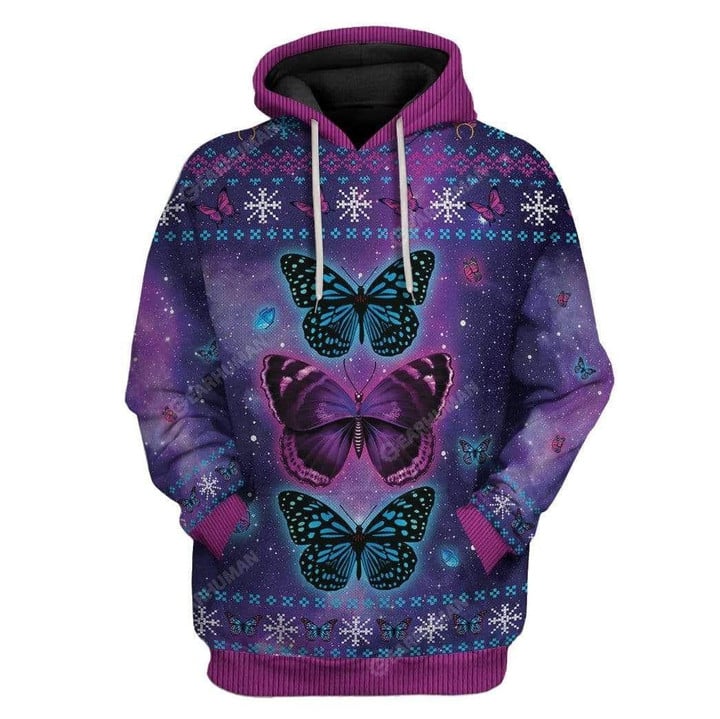 Huge Butterfly In The Central Dark Purple Cross Pattern Pullover 3D Hoodie