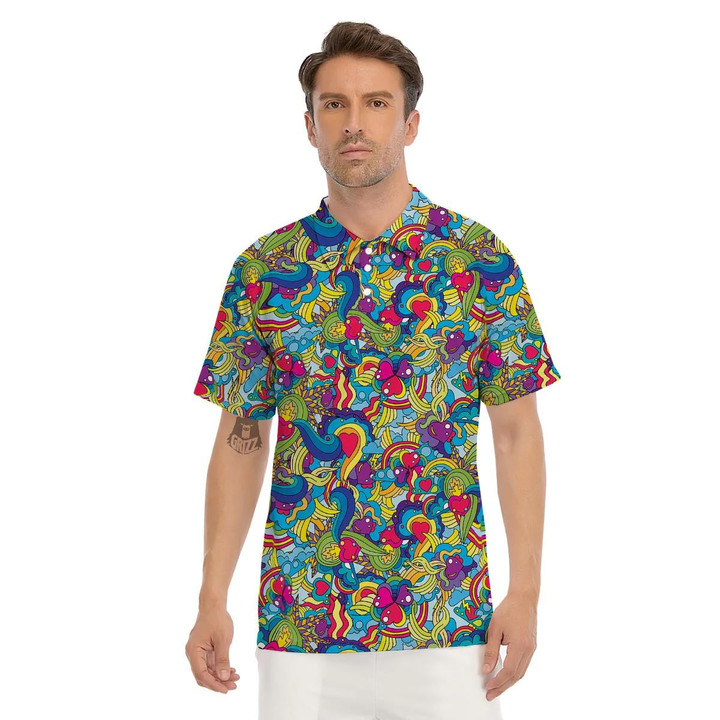 Colorful Valentine Heart Hippie Trippy Men's Polo Shirts Gift For Men