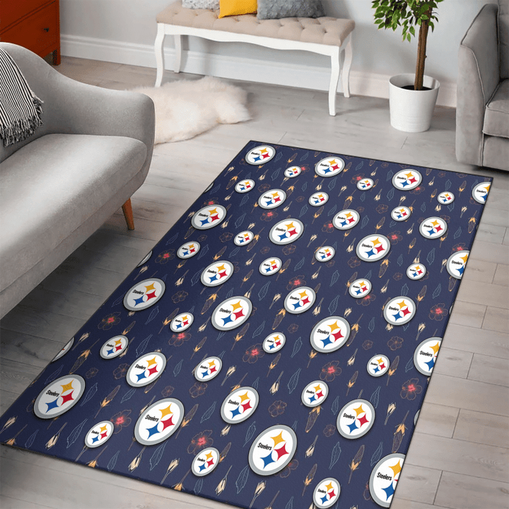 PIT Small Hibiscus Buds Navy Background Printed Area Rug