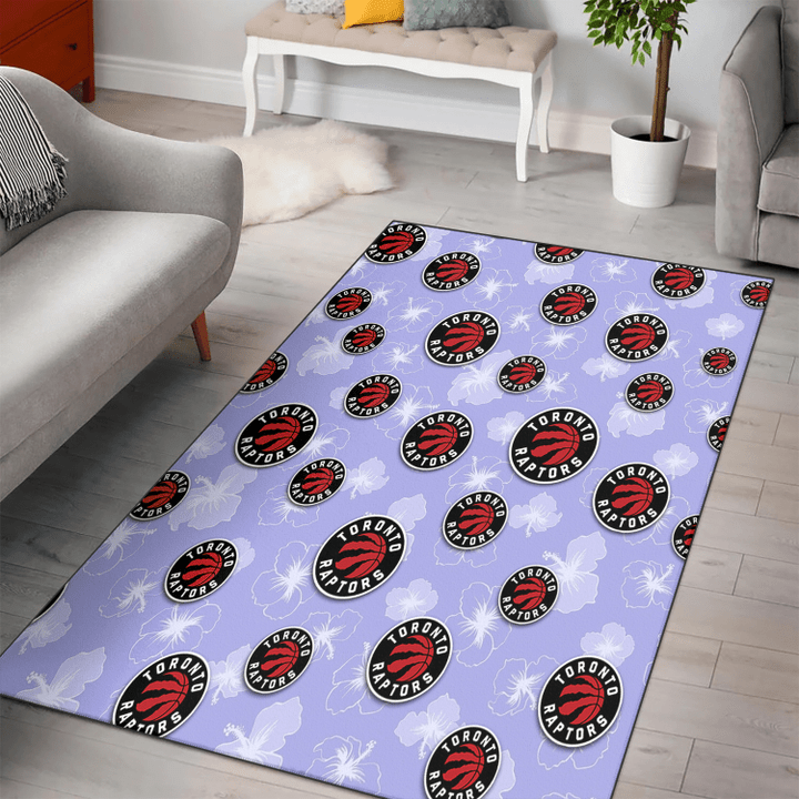 TOR Sketch White Hibiscus Violet Background Printed Area Rug
