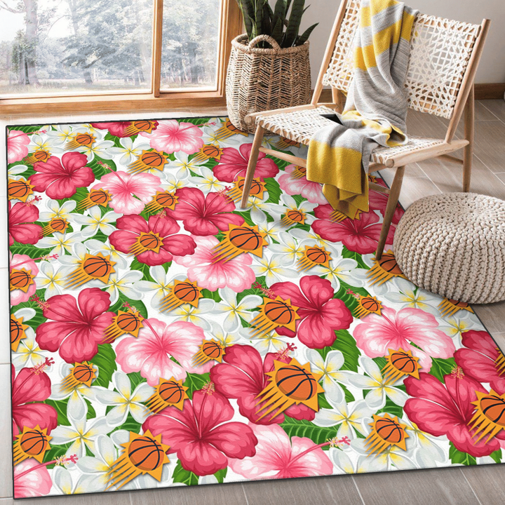PHX White Porcelain Flower Pink Hibiscus White Background Printed Area Rug