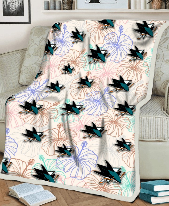 SJS Sketch Pastel Hibiscus Beige Background 3D Fleece Sherpa Blanket