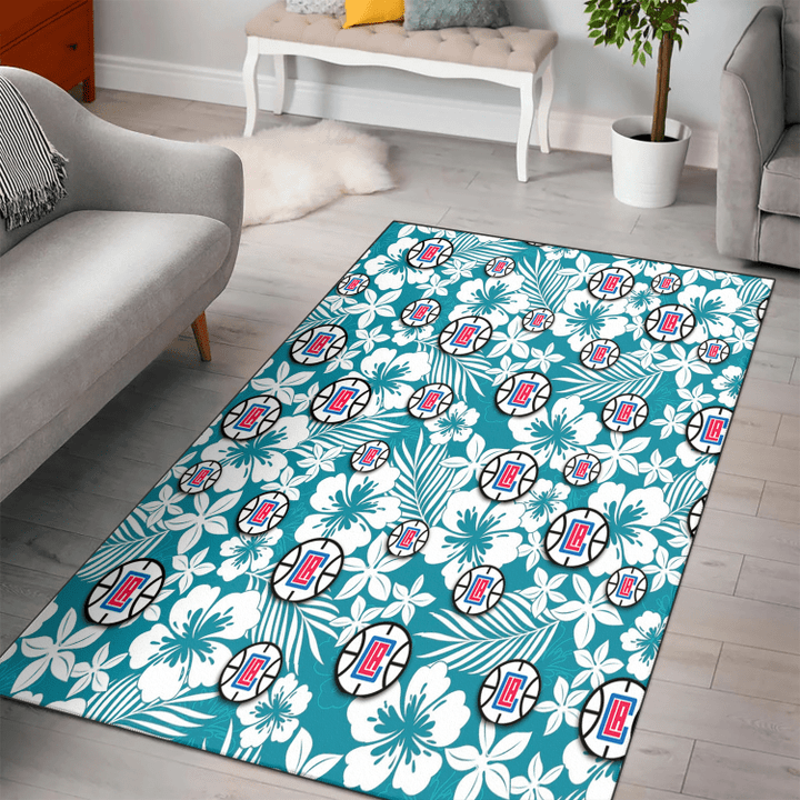 LAC White Hibiscus White Porcelain Flower Light Green Background Printed Area Rug
