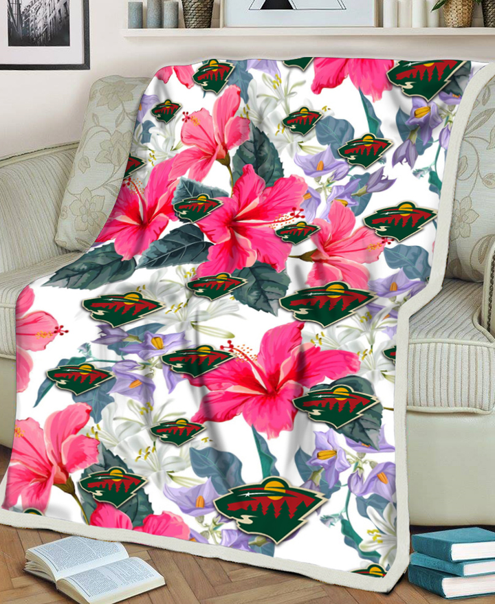 MIN Wild Pink Hibiscus White Orchid White Background 3D Fleece Sherpa Blanket