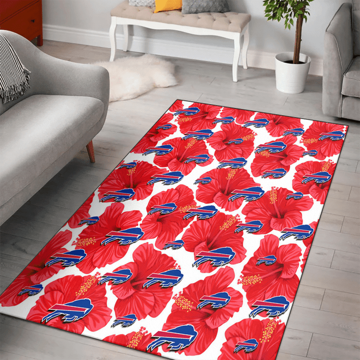 BUF Big Red Hibiscus White Background Printed Area Rug