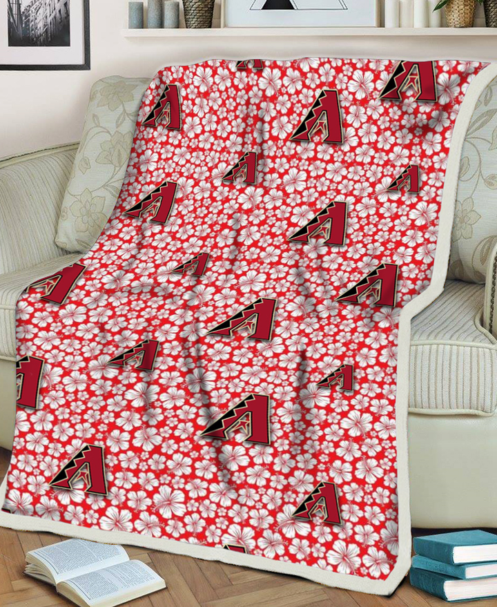 D-backs Tiny White Hibiscus Pattern Red Background 3D Fleece Sherpa Blanket