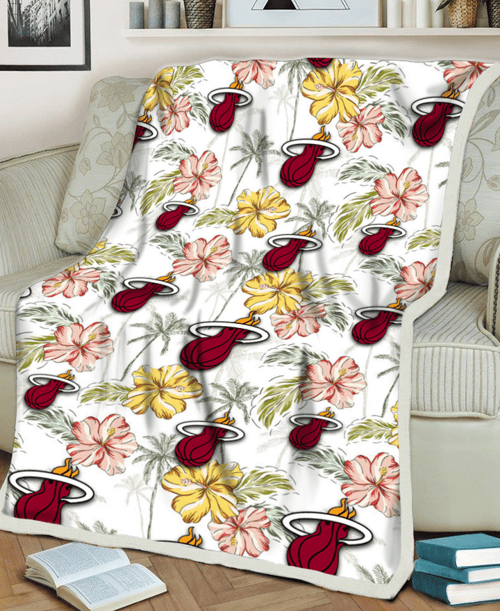 MIA Sketch Red Yellow Coconut Tree White Background 3D Fleece Sherpa Blanket