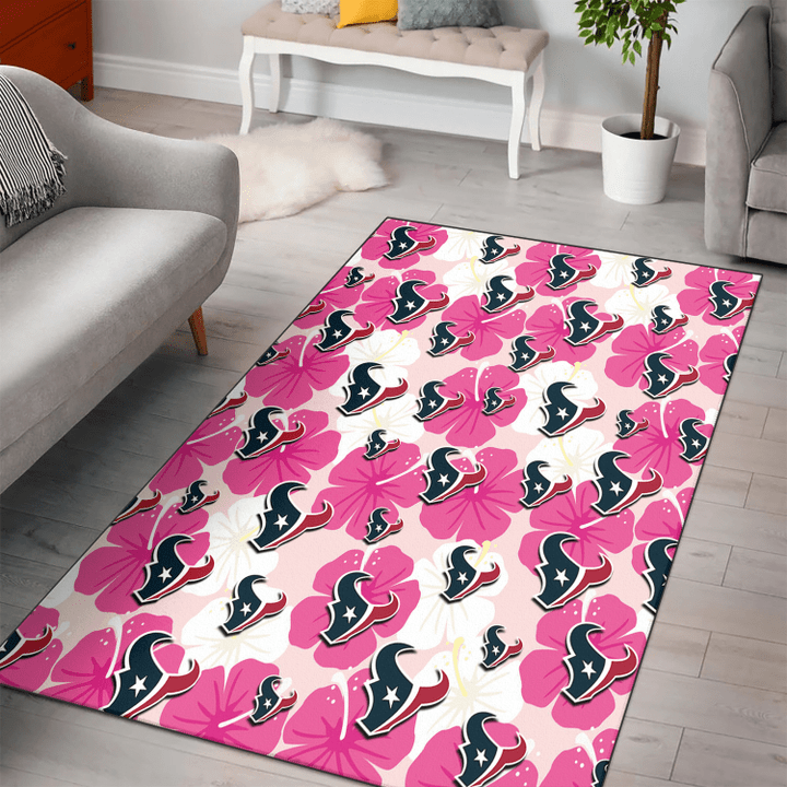 HST Pink White Hibiscus Misty Rose Background Printed Area Rug
