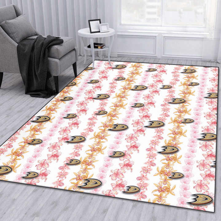 Anaheim Pink Hibiscus Yellow Pink Orchid White Background Printed Area Rug