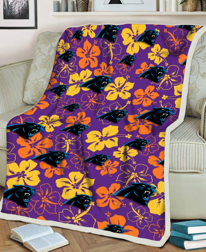 CAR Yellow And Orange Hibiscus Purple Background 3D Fleece Sherpa Blanket