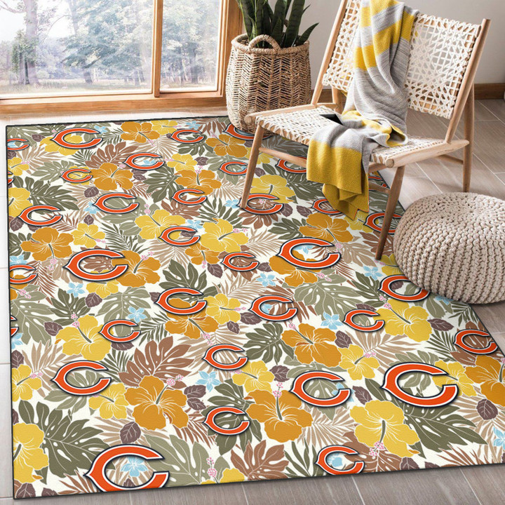 CHI Brown Yellow Hibiscus White Background Printed Area Rug